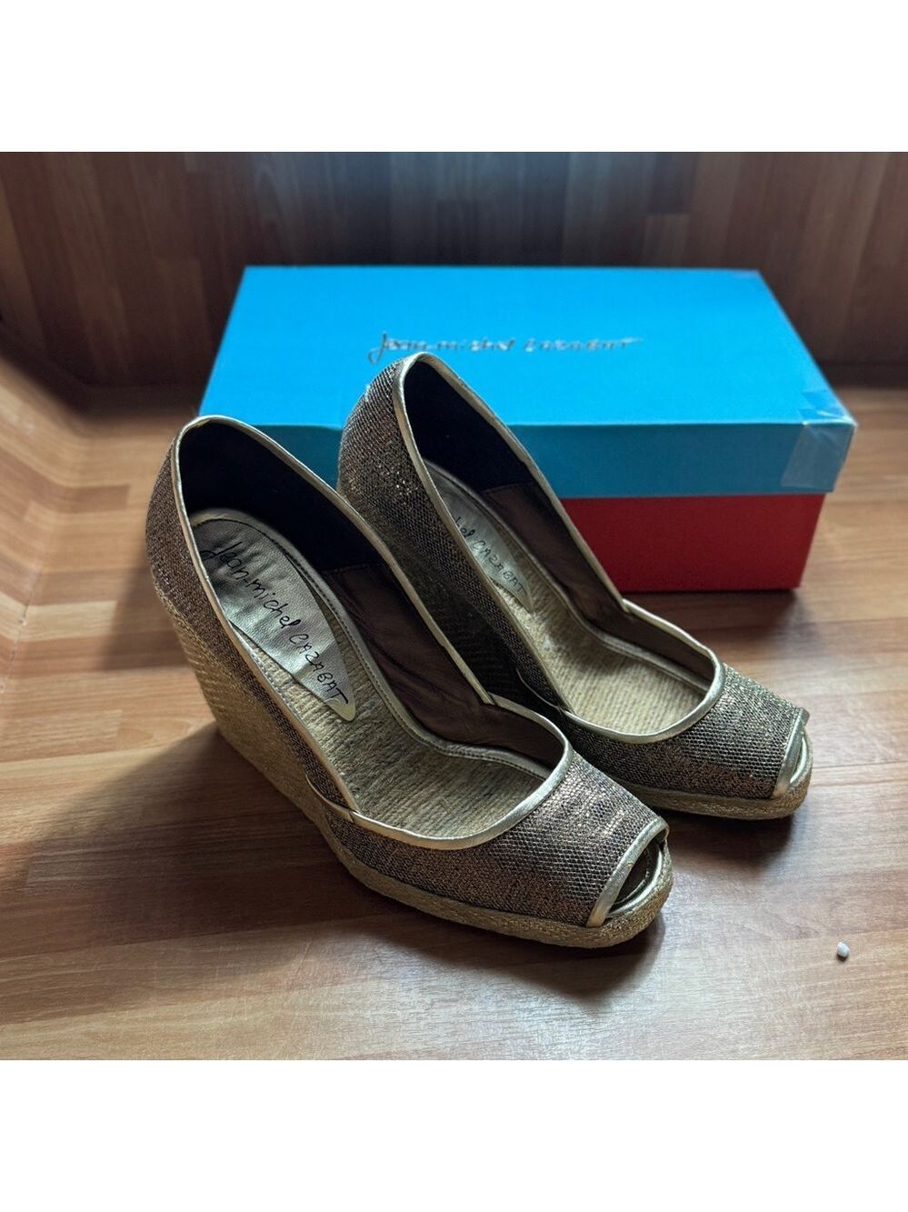 Jean-michel Cazabat Maria bronze wedge Peep toe size 38, 3 inch heels